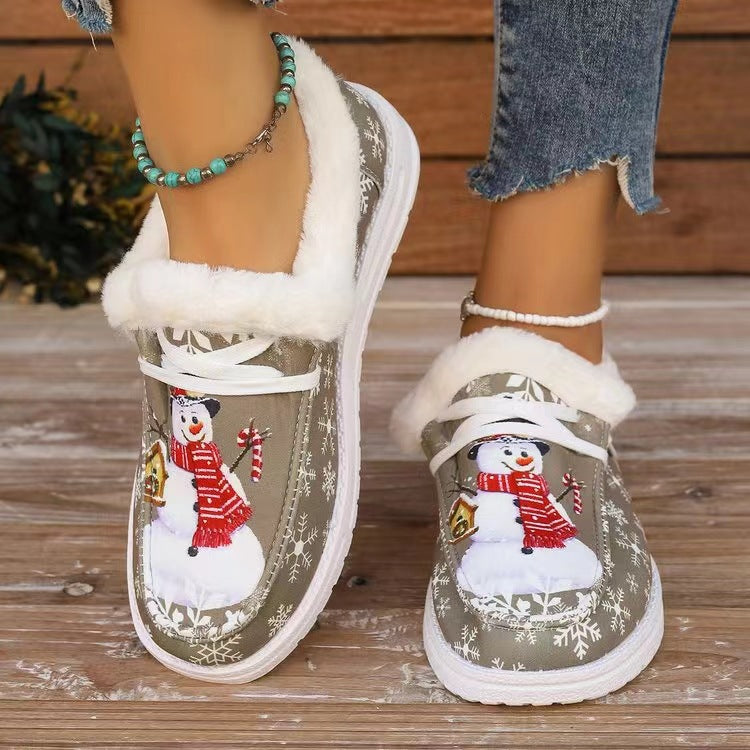 Snowman Print Round Toe Slip-Ons