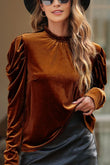 Frill Mock Neck Puff Sleeve Blouse