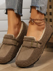 Fuzzy Buckle Flat Slip-Ons