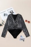 Sequin Surplice Long Sleeve Bodysuit