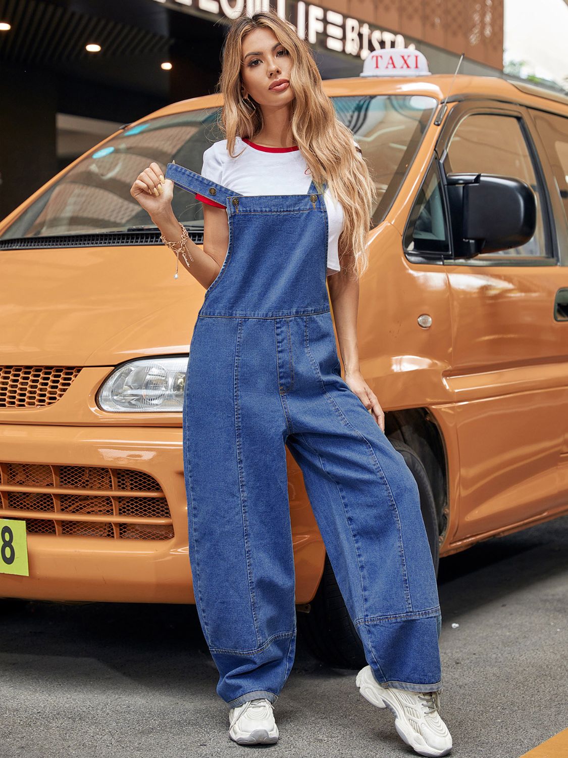 Wide Strap Wide Leg Denim Overalls