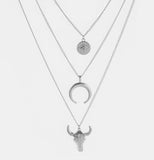 Alloy Three-Layered Bull Head Pendant Necklace