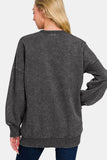 Zenana High-Low Acid Wash Fleece Sweatshirt