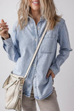 Pocketed Collared Neck Denim Top