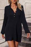 Collared Neck Long Sleeve Sweater Dress with Pockets