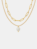 Freshwater Pearl Titanium Steel Double-Layered Necklace