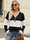 Contrast V-Neck Long Sleeve T-Shirt