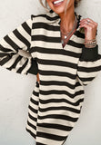 Contrast Striped Johnny Collar Long Sleeve Mini Dress