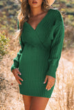 Cable-Knit Surplice Lantern Sleeve Sweater Dress