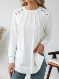 Side Slit Round Neck Long Sleeve Blouse