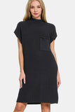 Zenana Mock Neck Short Sleeve Sweater Dress