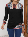 Printed Collared Neck Long Sleeve Blouse