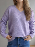 V-Neck Dropped Shoulder Long Sleeve Sweater