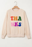 THANKS Round Neck Long Sleeve Sweatshirt