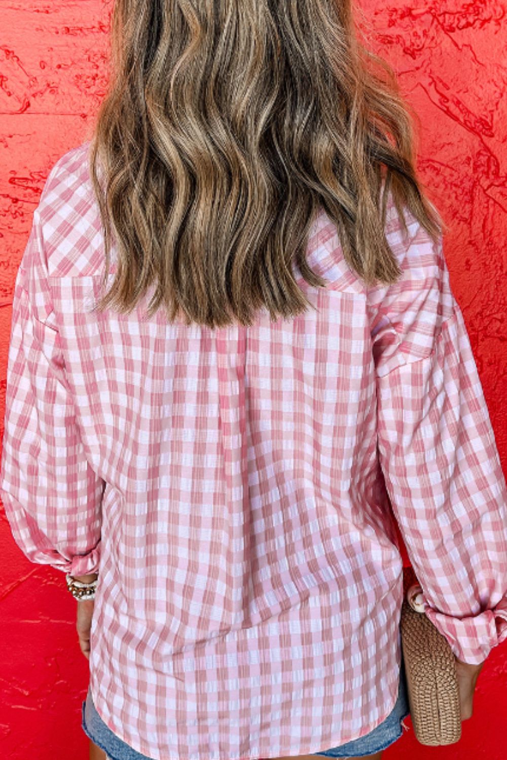 Plaid Collared Neck Long Sleeve Shirt