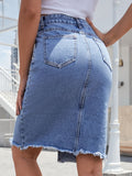 Raw Hem Slit Denim Skirt