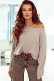 Ribbed Round Neck Drop Shoulder Long Sleeve Top