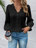 V-Neck Lace Detail Flounce Sleeve Blouse