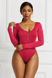 Half Zip Scoop Neck Long Sleeve Bodysuit