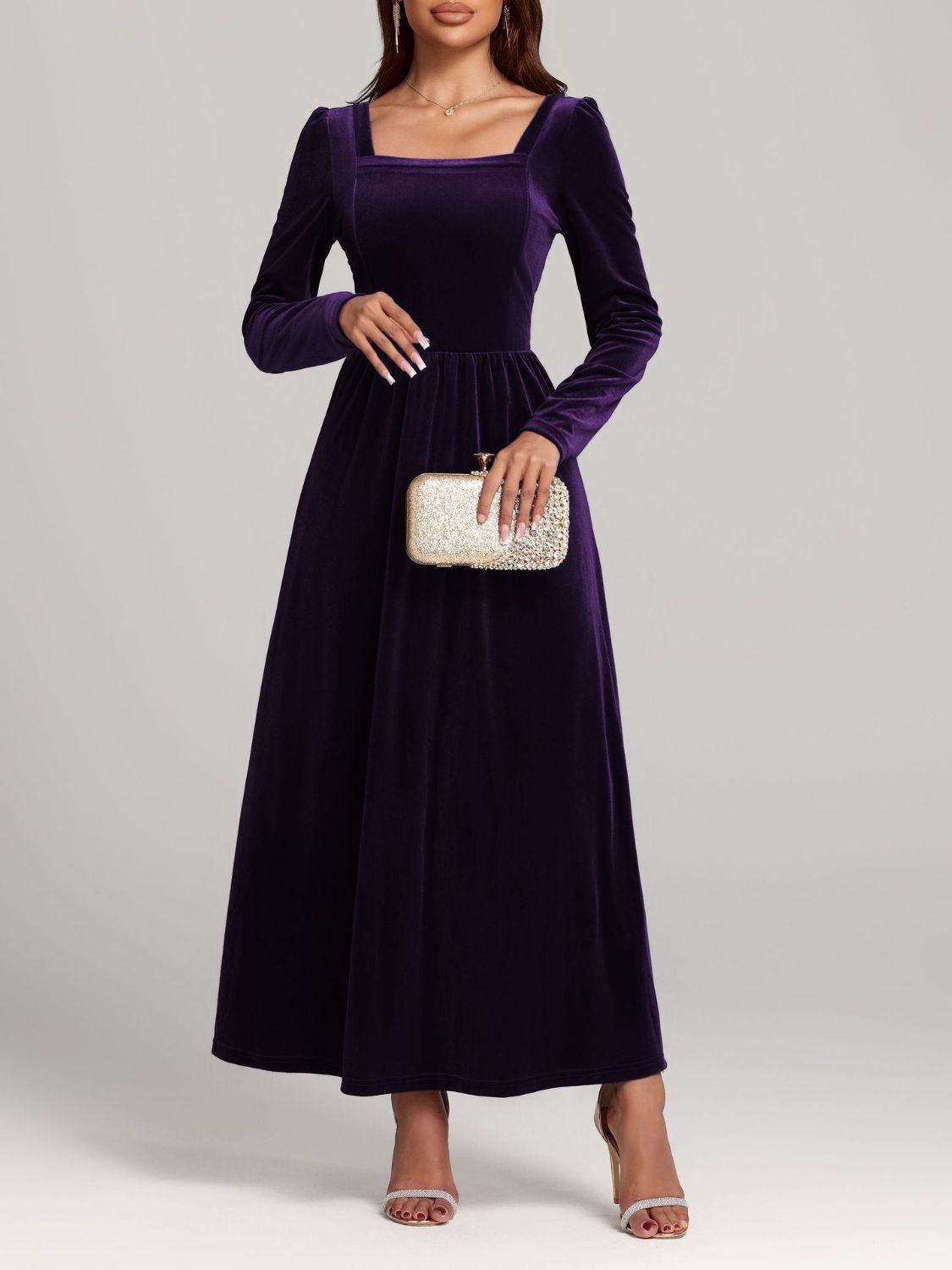 Velvet Square Neck Long Sleeve Dress