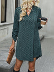 Printed V-Neck Long Sleeve Mini Dress