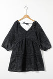 V-Neck Three Quarter Sleeve Denim Dress