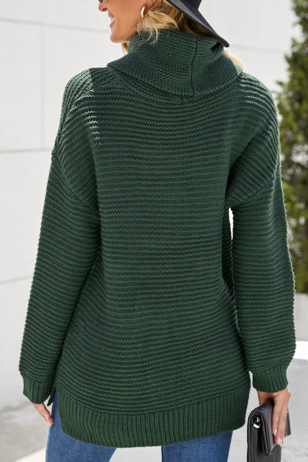 Side Slit Turtleneck Long Sleeve Sweater