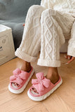 Bow Waffle-Knit Platform Slippers