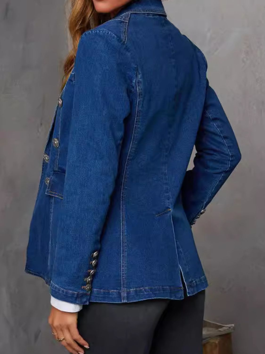 Collared Neck Long Sleeve Denim Jacket