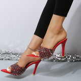 Sequin Point Toe Mid Heel Sandals