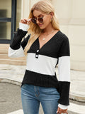 Contrast V-Neck Long Sleeve T-Shirt