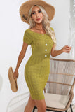 Decorative Button Round Neck Short Sleeve Sweater Dress