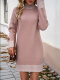 Devine Striped Mock Neck Long Sleeve Sweater Dress