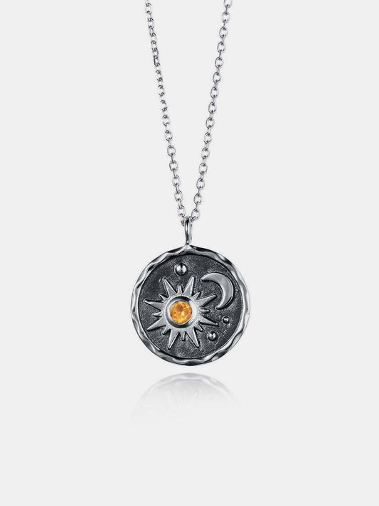 Alloy Inlaid Zircon Sun & Moon Necklace