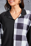 Plaid Exposed Seam Long Sleeve Blouse