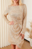 Sequin Knot Round Neck Long Sleeve Mini Dress