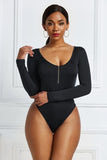 Half Zip Scoop Neck Long Sleeve Bodysuit