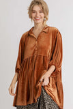 Umgee Full Size Button Down Tiered Back High Low Shirt