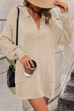 Collared Neck Long Sleeve Sweater Dress with Pockets