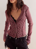 V-Neck Button Up Cropped Cardigan