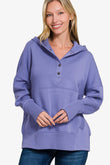 Zenana Half Snap Long Sleeve Hoodie with Kangaroo Pocket