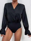 Perfee Surplice Neck Flounce Sleeve Bodysuit