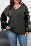 Plus Size Sequin Long Sleeve V-Neck Top