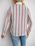 Perfee Contrast Striped Collared Neck Long Sleeve Shirt