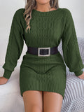 Cable-Knit Round Neck Sweater Dress