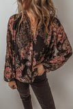 Printed Surplice Long Sleeve Blouse