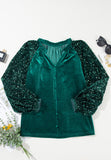 Sequin Notched Long Sleeve Blouse