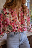 Frill Floral Button Down Long Sleeve Shirt