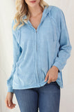 Exposed Seam Zip Up Long Sleeve Drawstring Hoodie