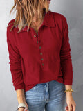 Full Size Half Button Collared Neck Drop Shoulder Top